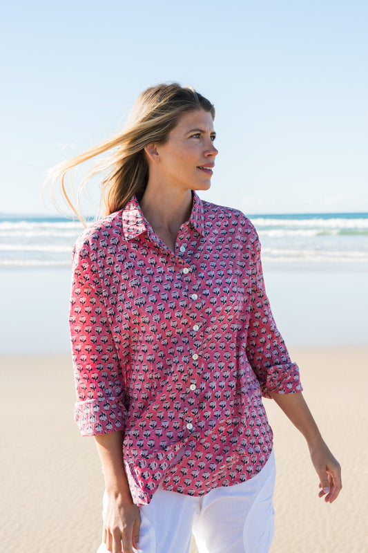Top Clio Shirt - Laura Pink Flower Handblock