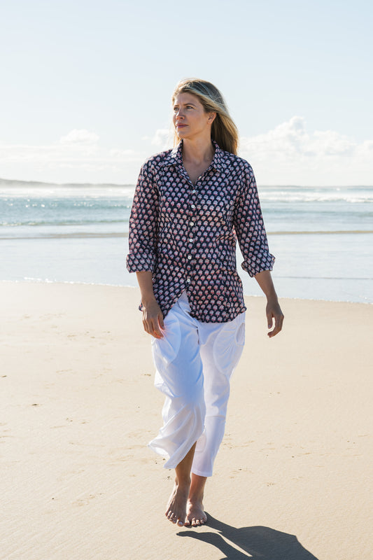 Top Clio Shirt - Laura Indigo Flower Handblock