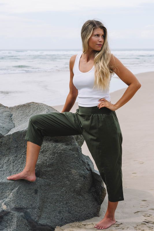 Pant Yoga - Olive Cotton