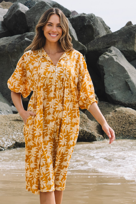 Dress Soleya - Golden Palms Cotton