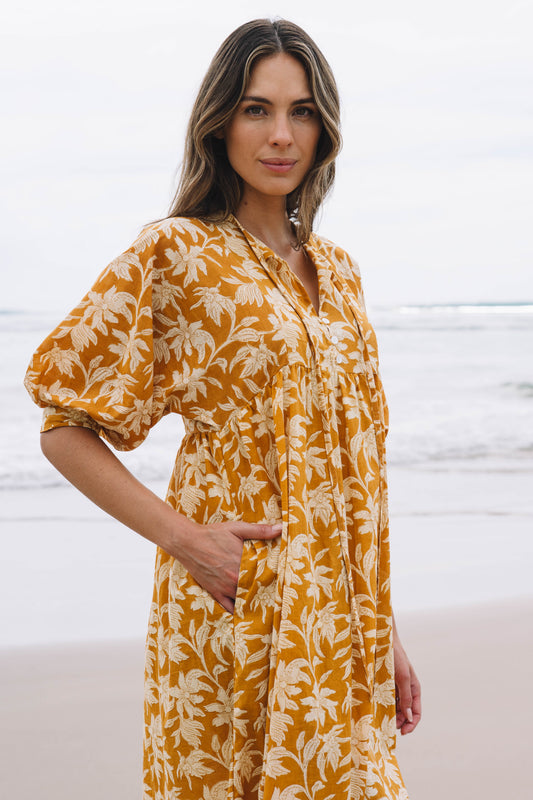 Dress Soleya - Golden Palms Cotton