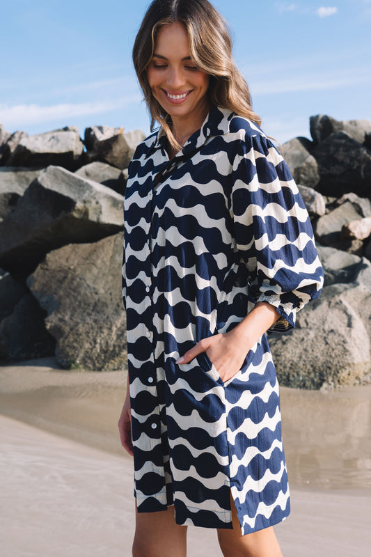 Dress Leona - Mala Navy Ecru Cotton
