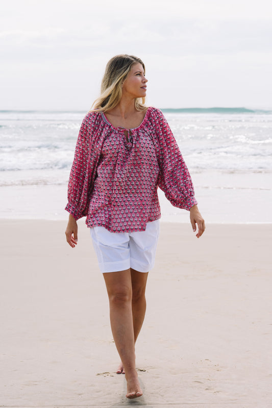 Top Anna - Laura Pink Handblock Cotton