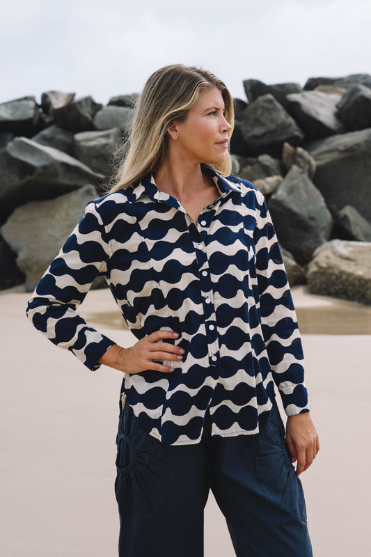 Top Clio Shirt -Mala Navy Ecru Cotton