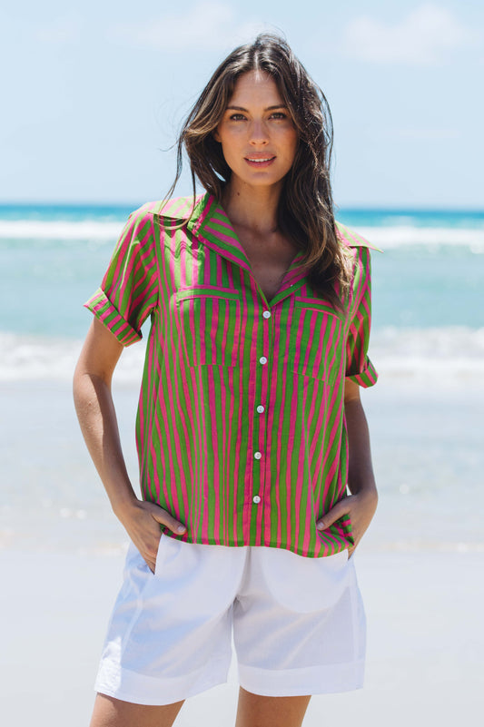 Shirt Maya - Hand Painted Stripe Pink and Green