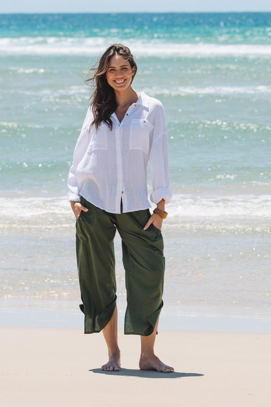 Top Cove Shirt - White Gauze Textured Cotton