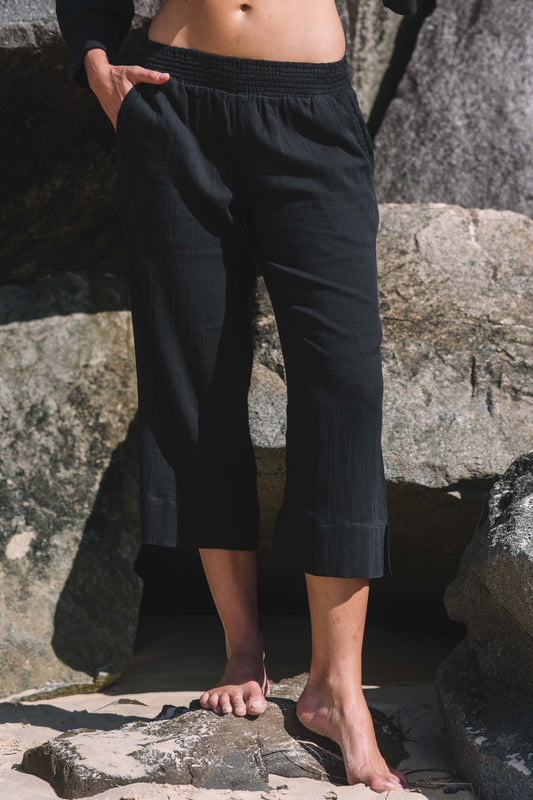Pant Cove - Black Gauze Textured Cotton