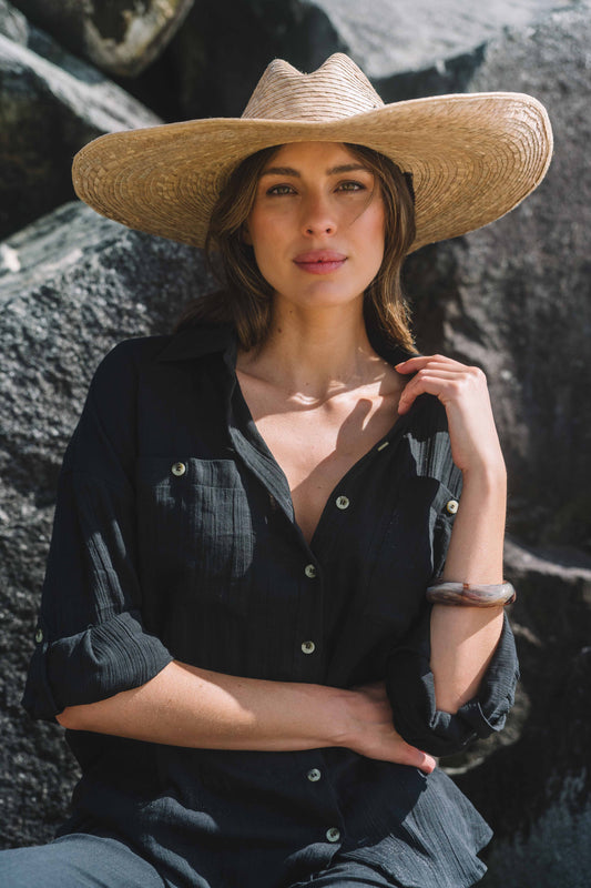 Top Cove Shirt - Black Gauze Textured Cotton