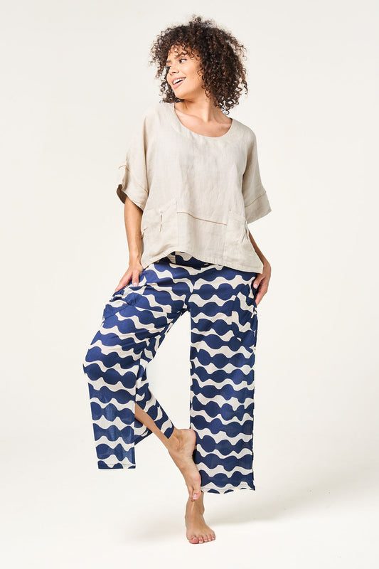 Pant Jaya - Mala Navy and Ecru