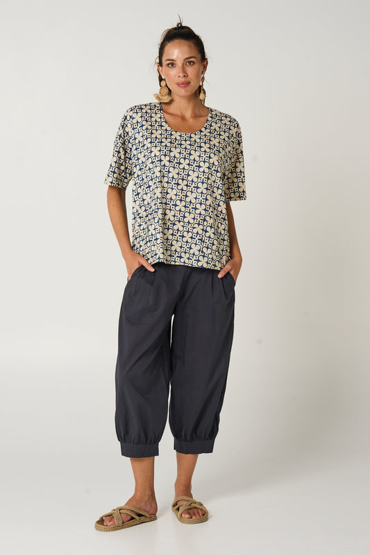 Top Chinta - Mumtaz French Blue and Ecru Cotton Voile