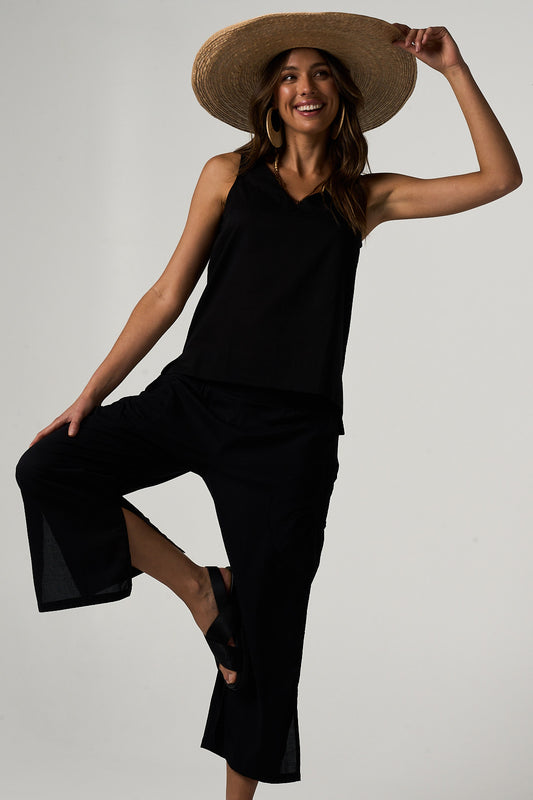 Top V Neck Cotton - Black