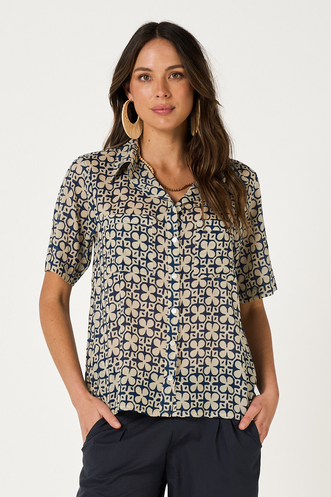 Shirt Maya - Mumtaz French Blule and Ecru Cotton Voile