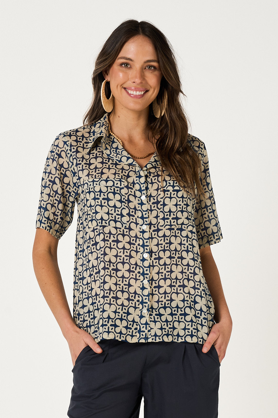 Shirt Maya - Mumtaz French Blule and Ecru Cotton Voile