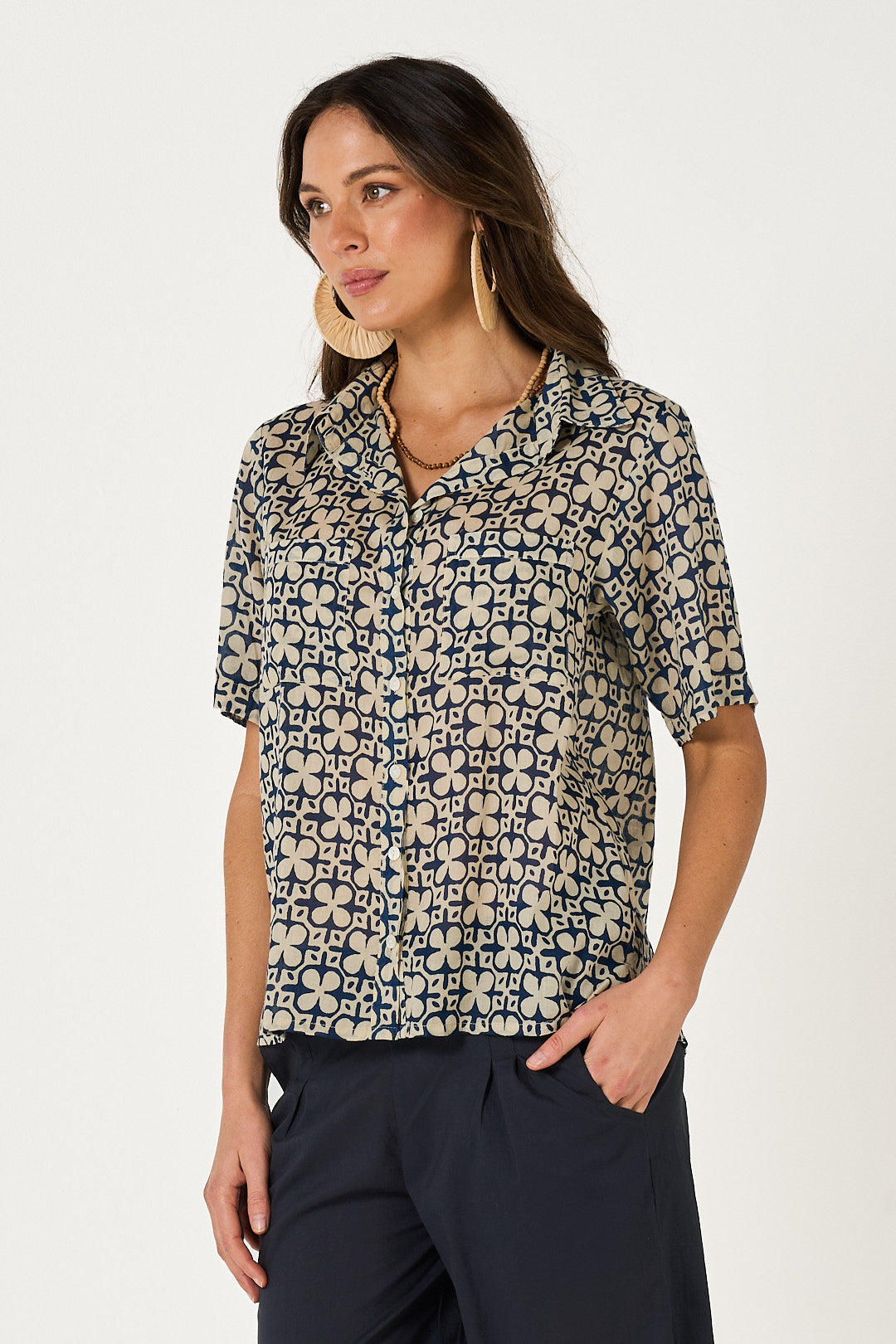 Shirt Maya - Mumtaz French Blule and Ecru Cotton Voile