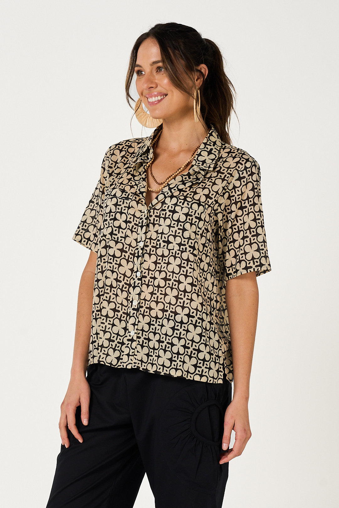 Shirt Maya - Mumtaz Black and Ecru Cotton Voile