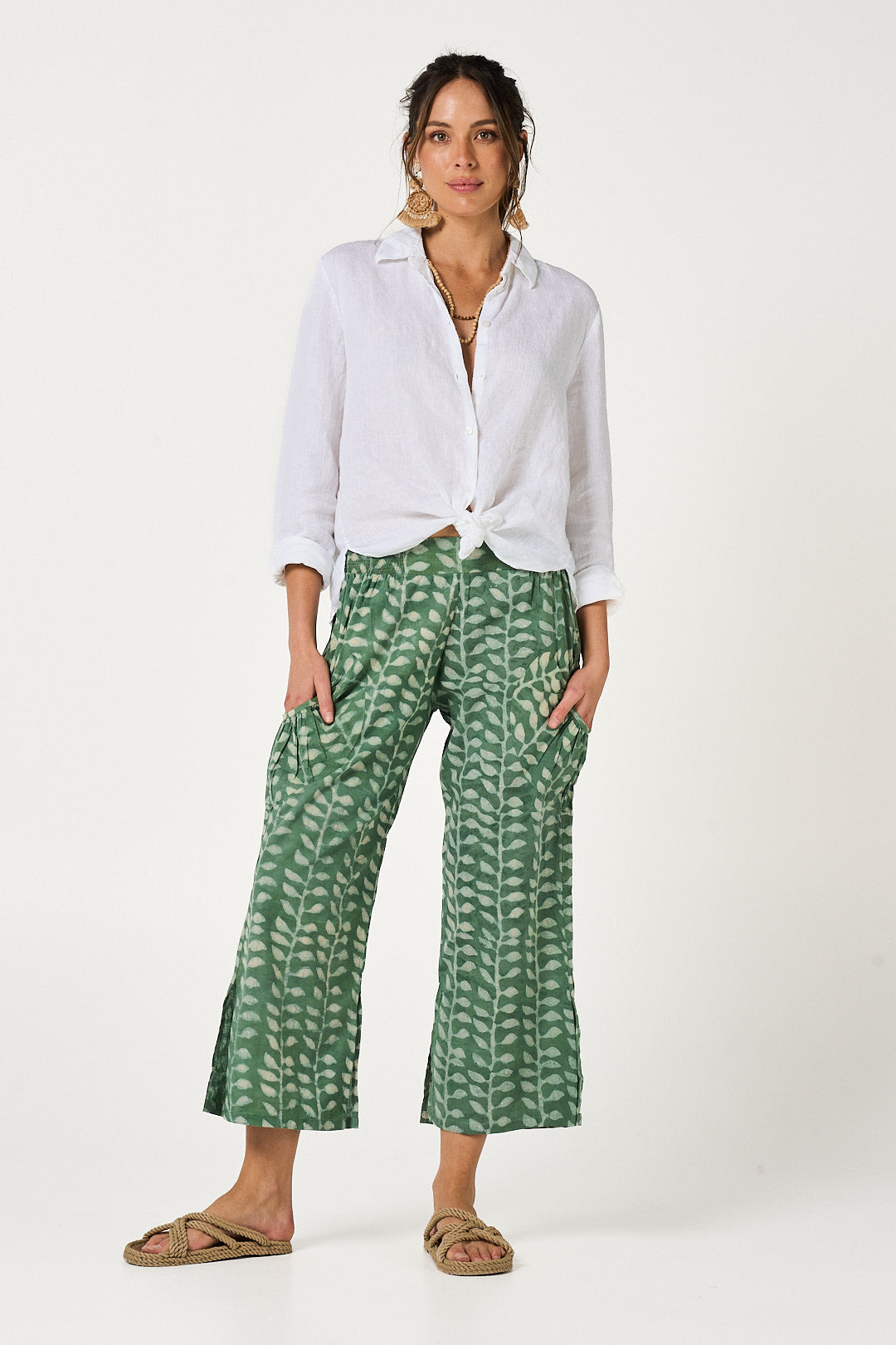 Pant Jaya - Sacred Vine Green Handblock Cotton