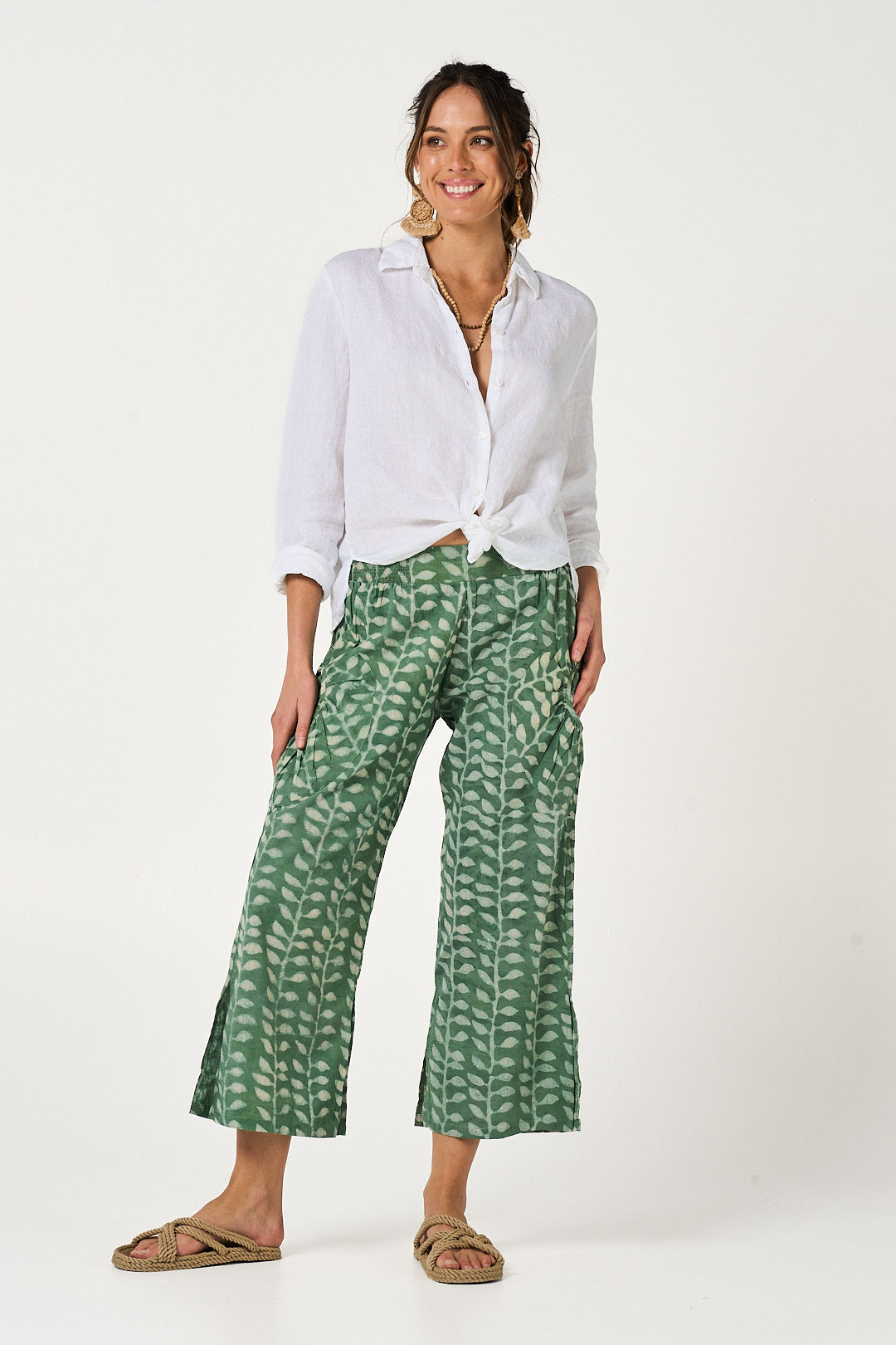 Pant Jaya - Sacred Vine Green Handblock Cotton