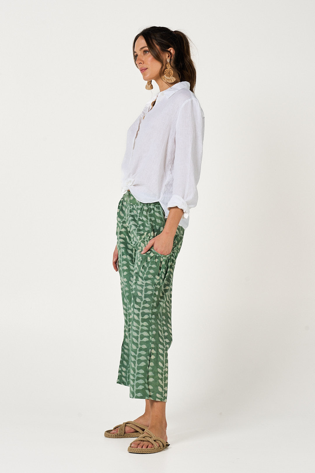 Pant Jaya - Sacred Vine Green Handblock Cotton