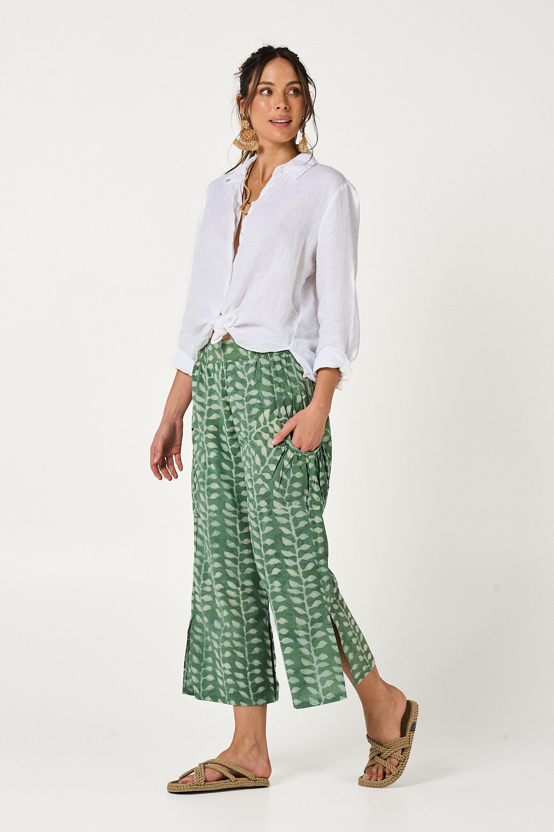 Pant Jaya - Sacred Vine Green Handblock Cotton