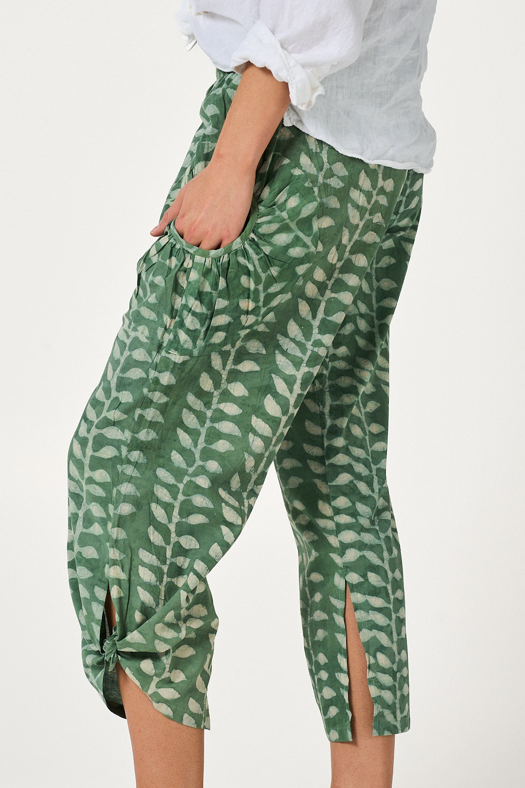 Pant Jaya - Sacred Vine Green Handblock Cotton