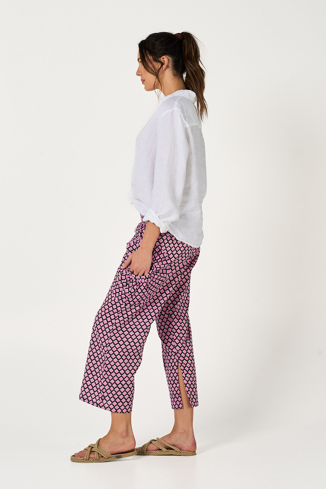 Pant Jaya - Prism Pink and Navy Cotton