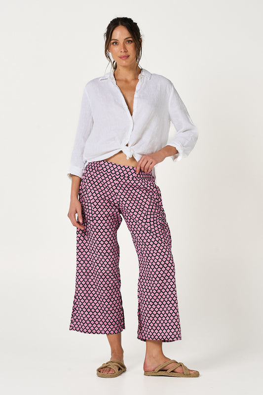 Pant Jaya - Prism Pink and Navy Cotton