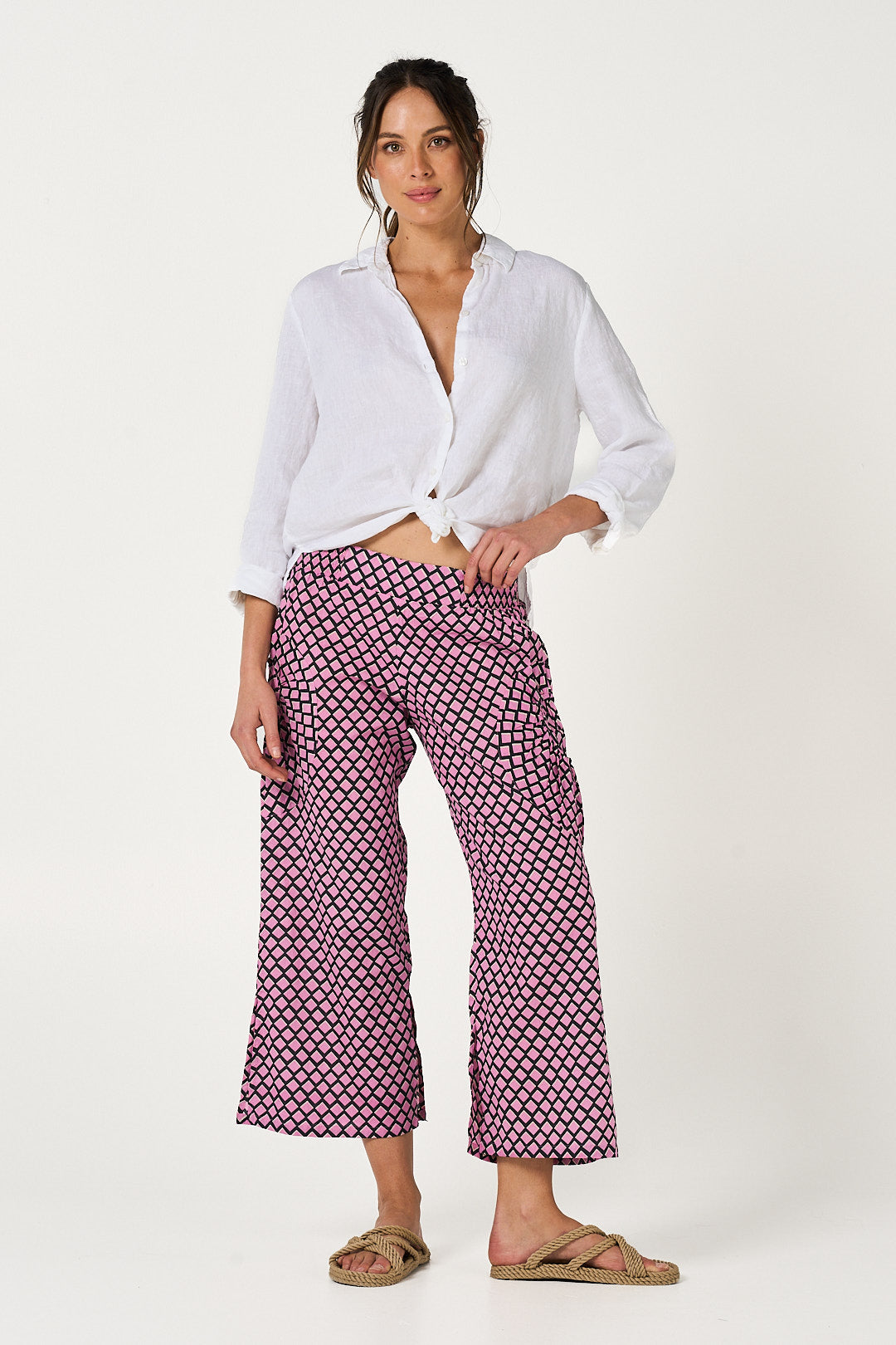 Pant Jaya - Prism Pink and Navy Cotton