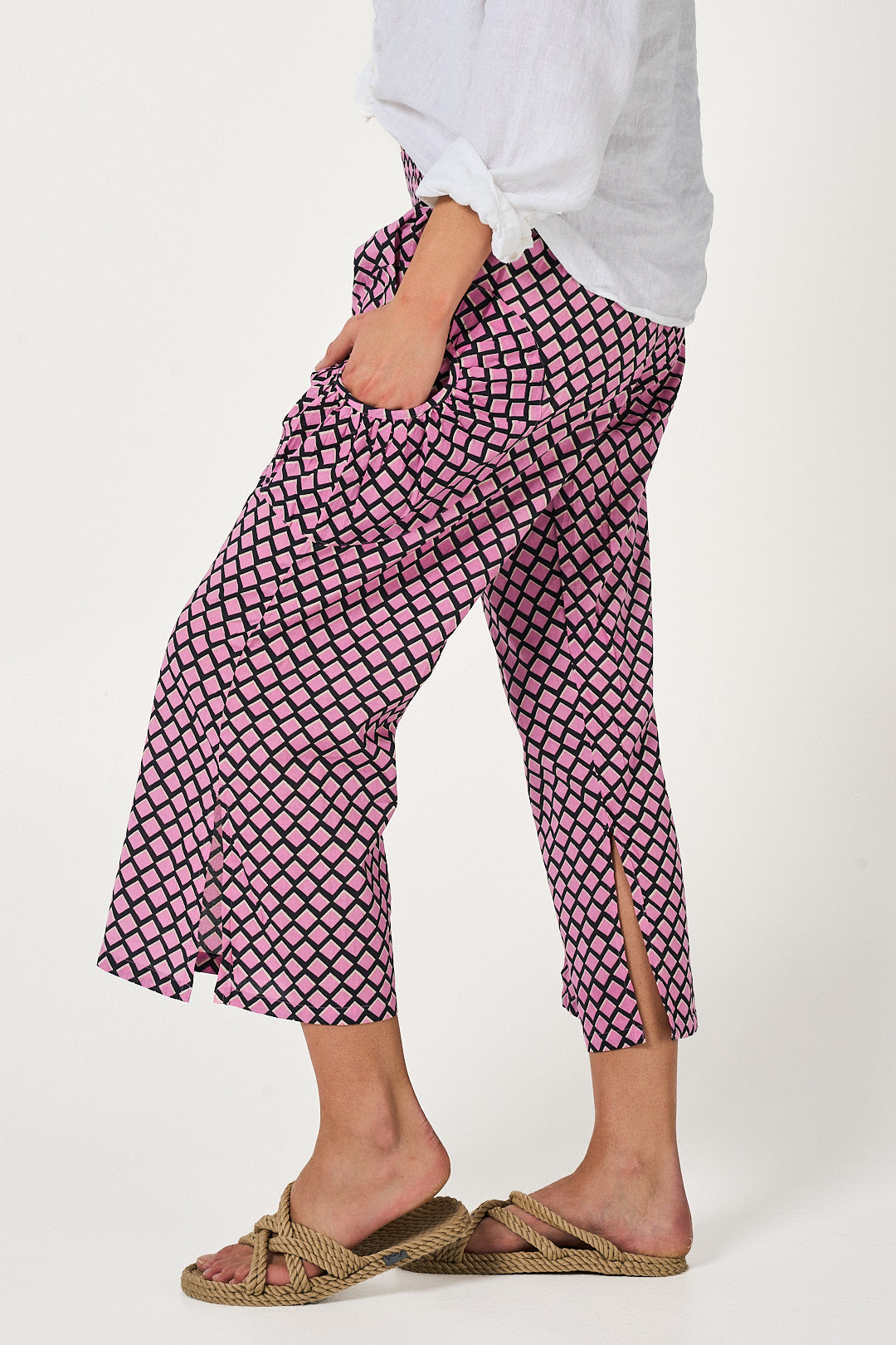 Pant Jaya - Prism Pink and Navy Cotton