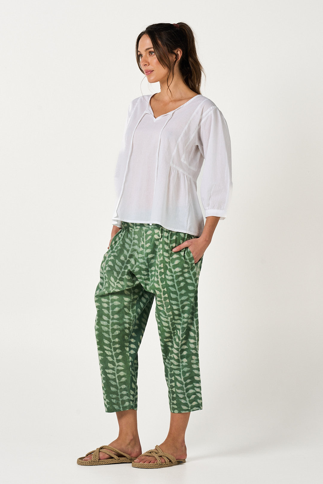 Pant Yoga - Sacred Vine Green Handblock Cotton