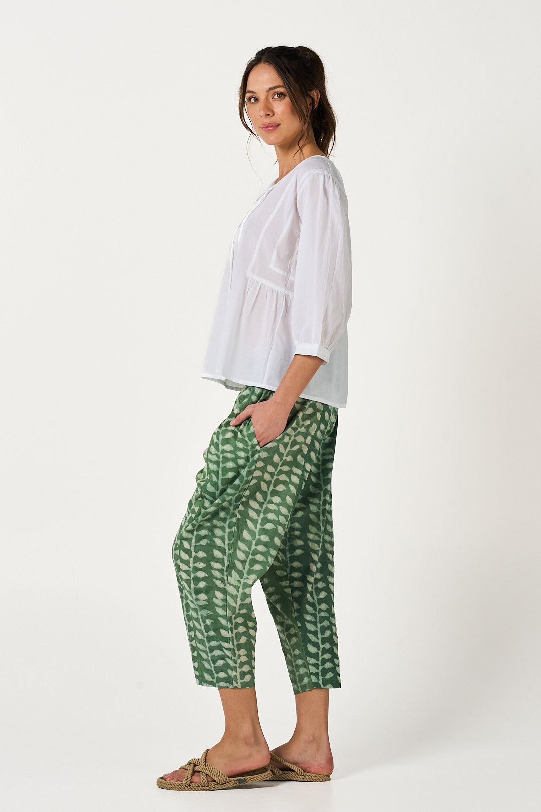 Pant Yoga - Sacred Vine Green Handblock Cotton