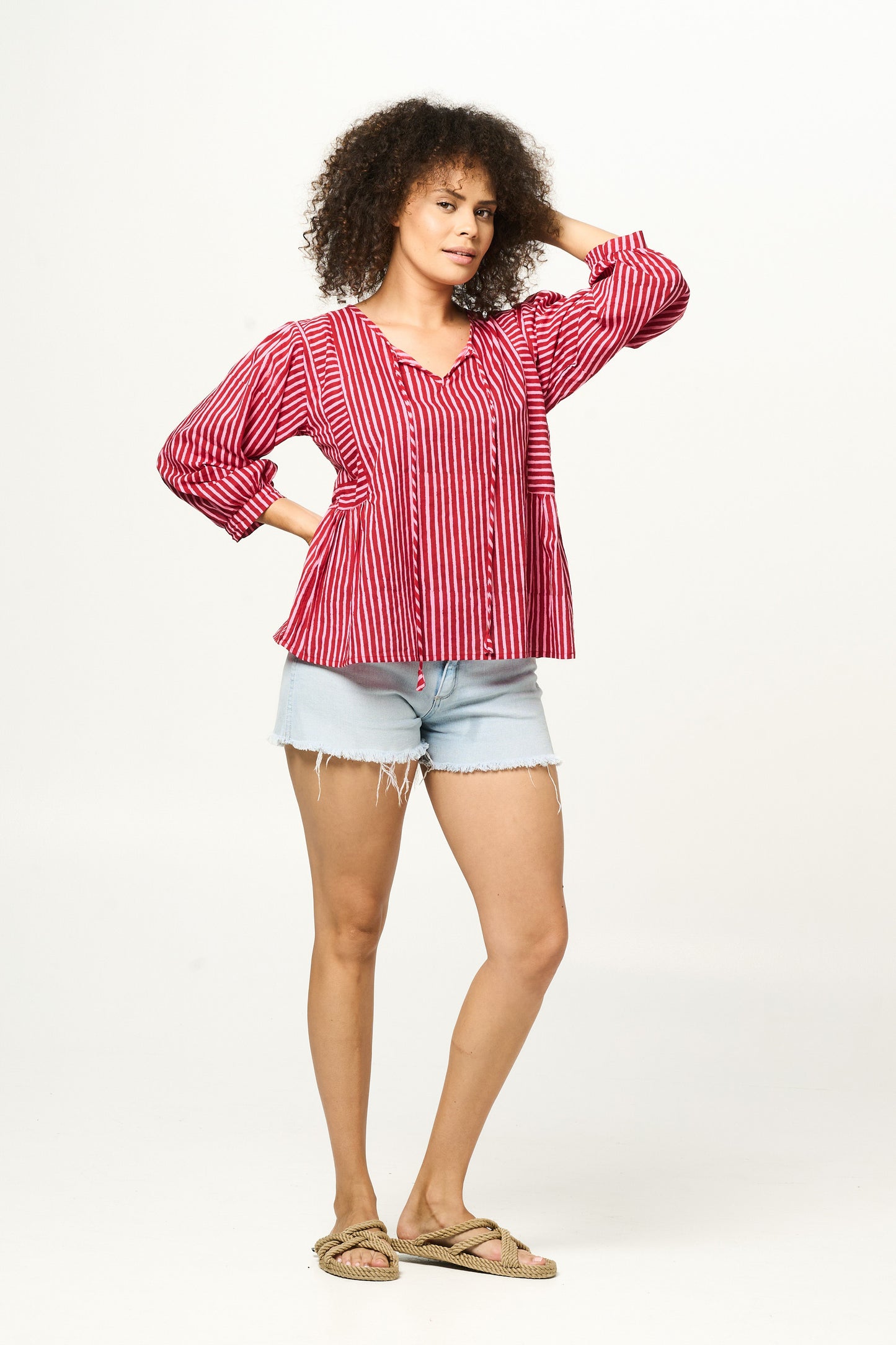 Top Arpana - Crimson Stripe Cotton Handblock