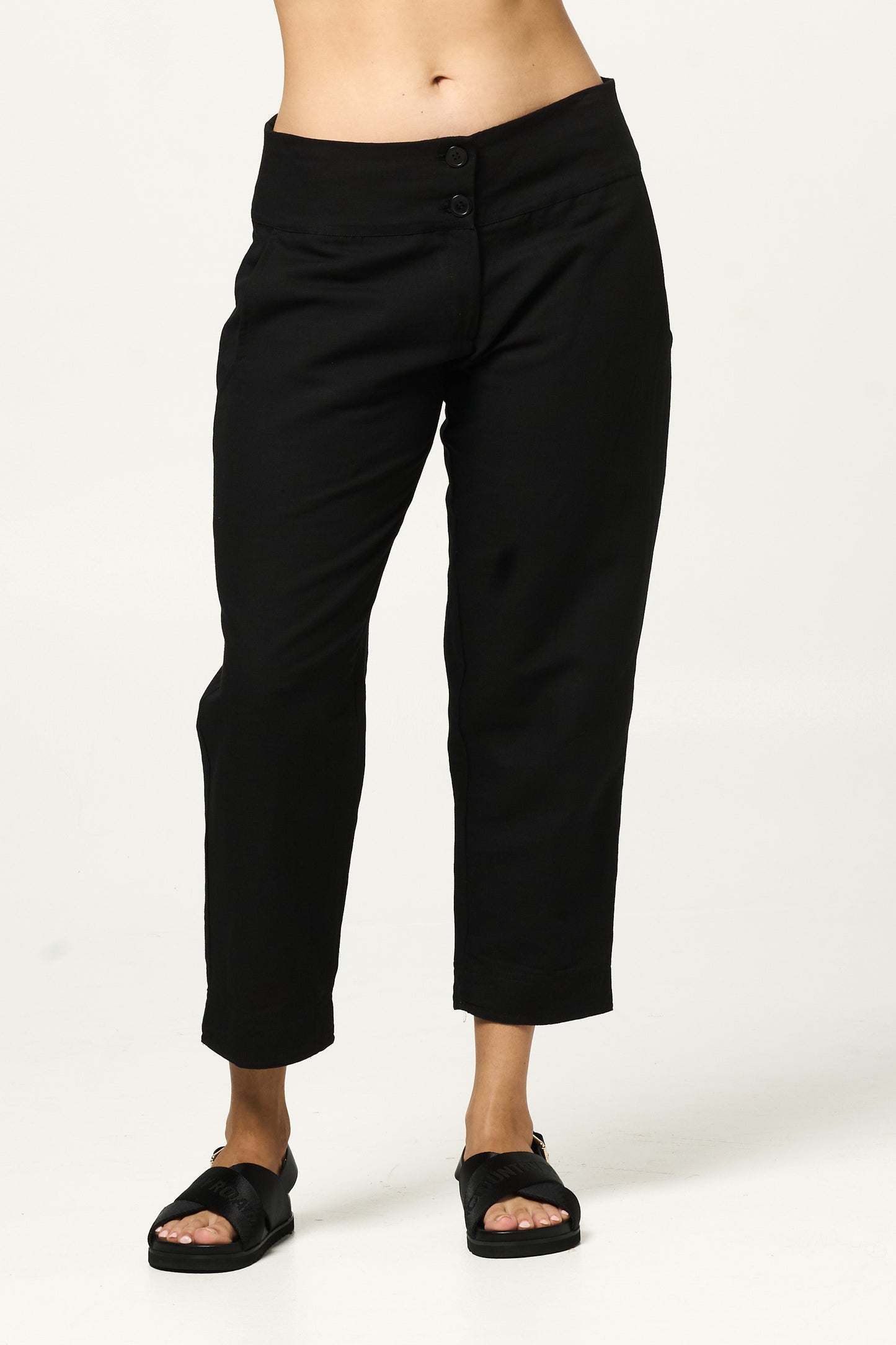 Pant Yamuna - Black Cotton Linen Blend