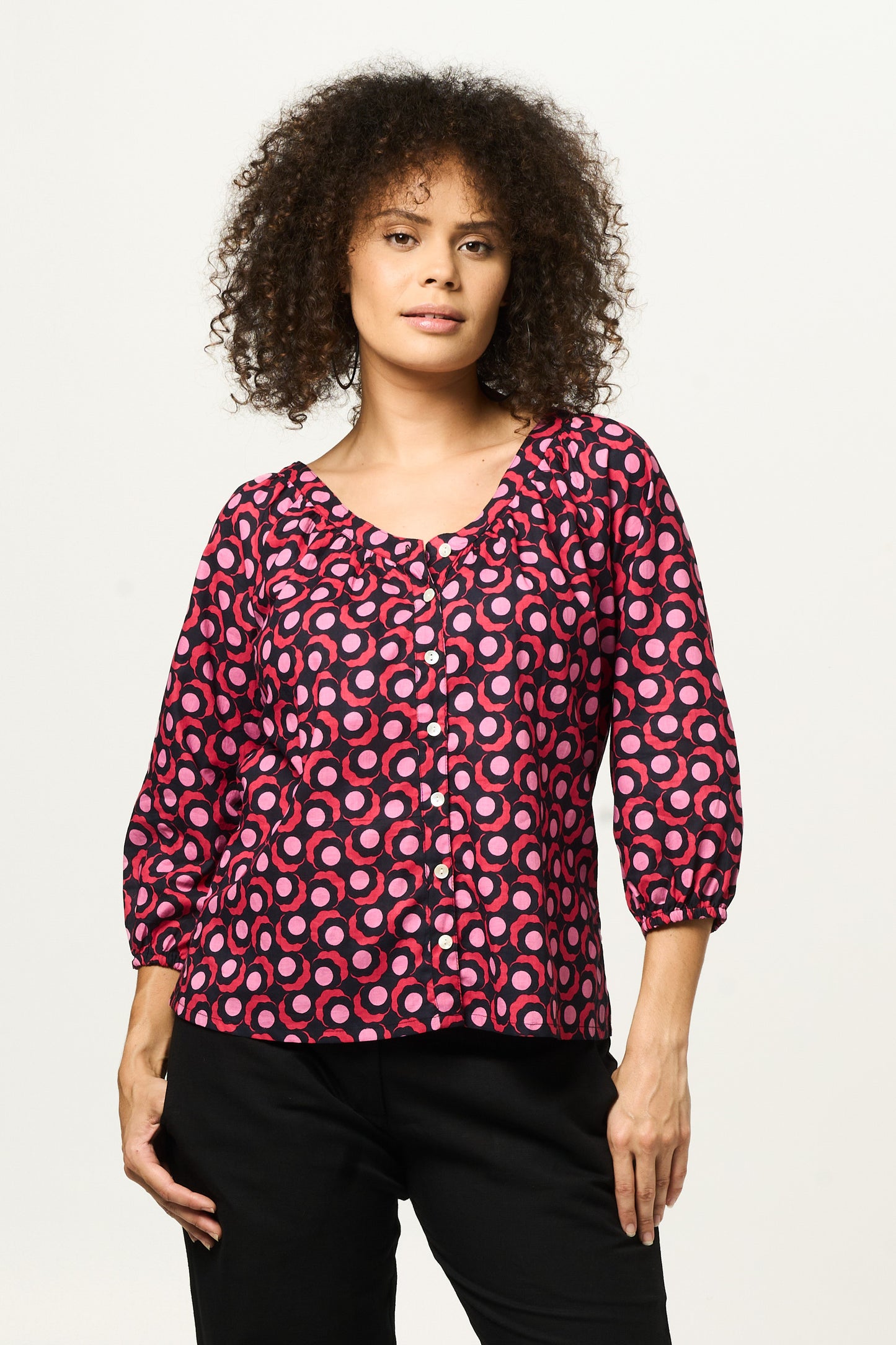 Top Peasant - Midnight Geo Cotton