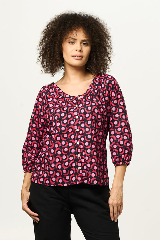 Top Peasant - Midnight Geo Cotton