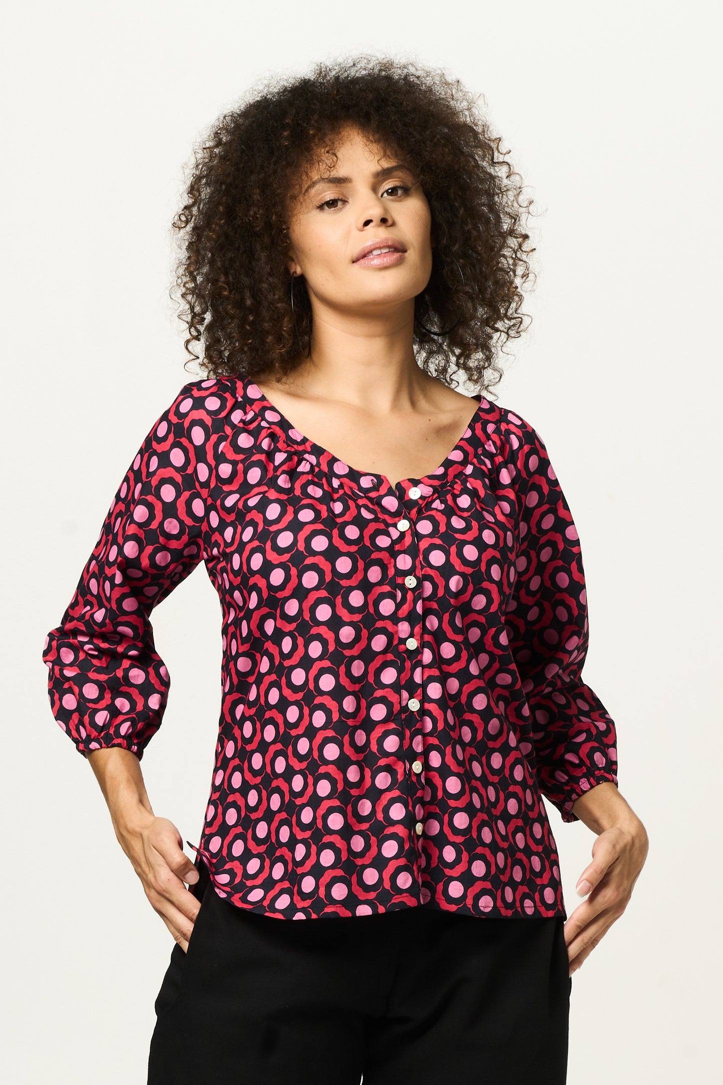 Top Peasant - Midnight Geo Cotton