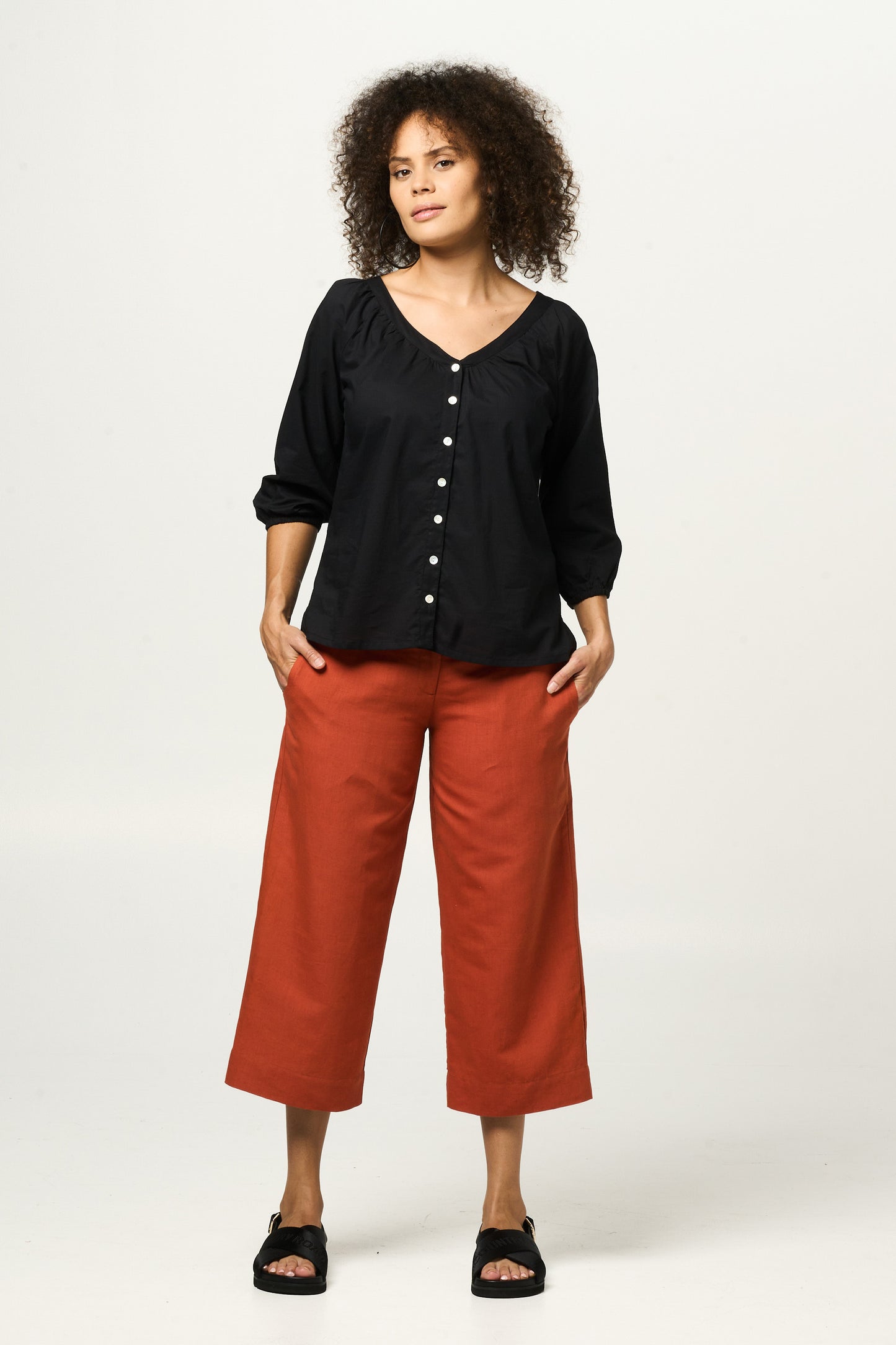 Top Peasant - Black Cotton