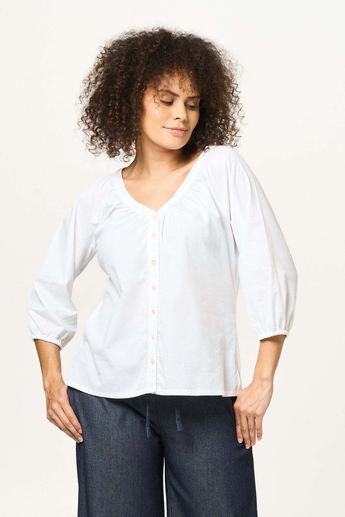 Top Peasant - White Cotton