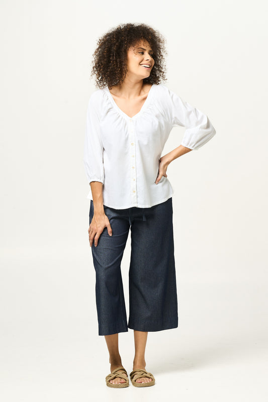 Top Peasant - White Cotton