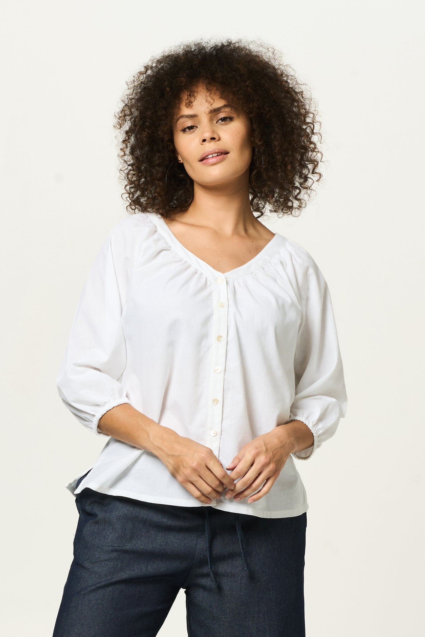 Top Peasant - White Cotton