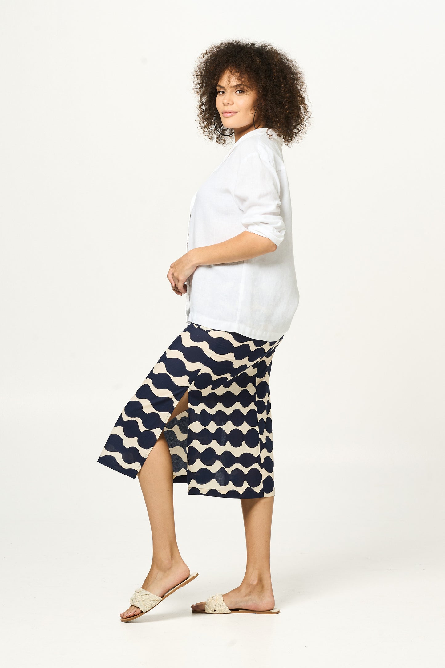 Skirt Mali - Mala Navy and Ecru Cotton