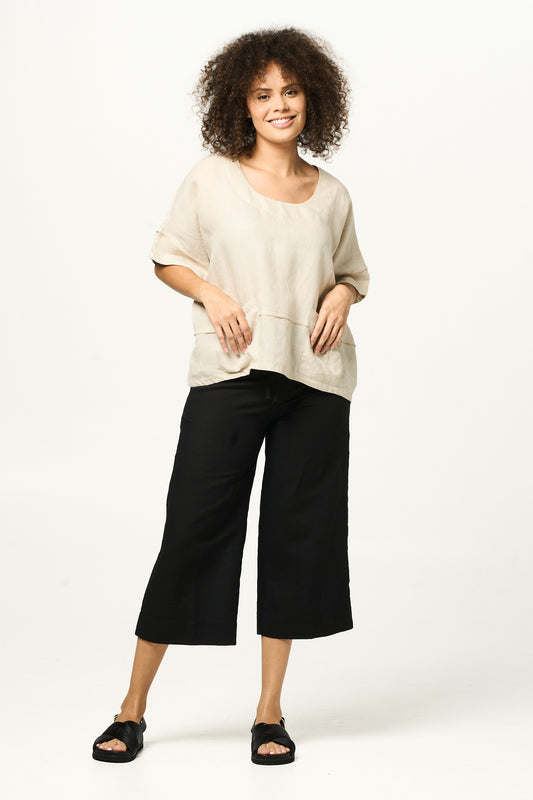 Pant Lounge - Black Cotton Linen Blend