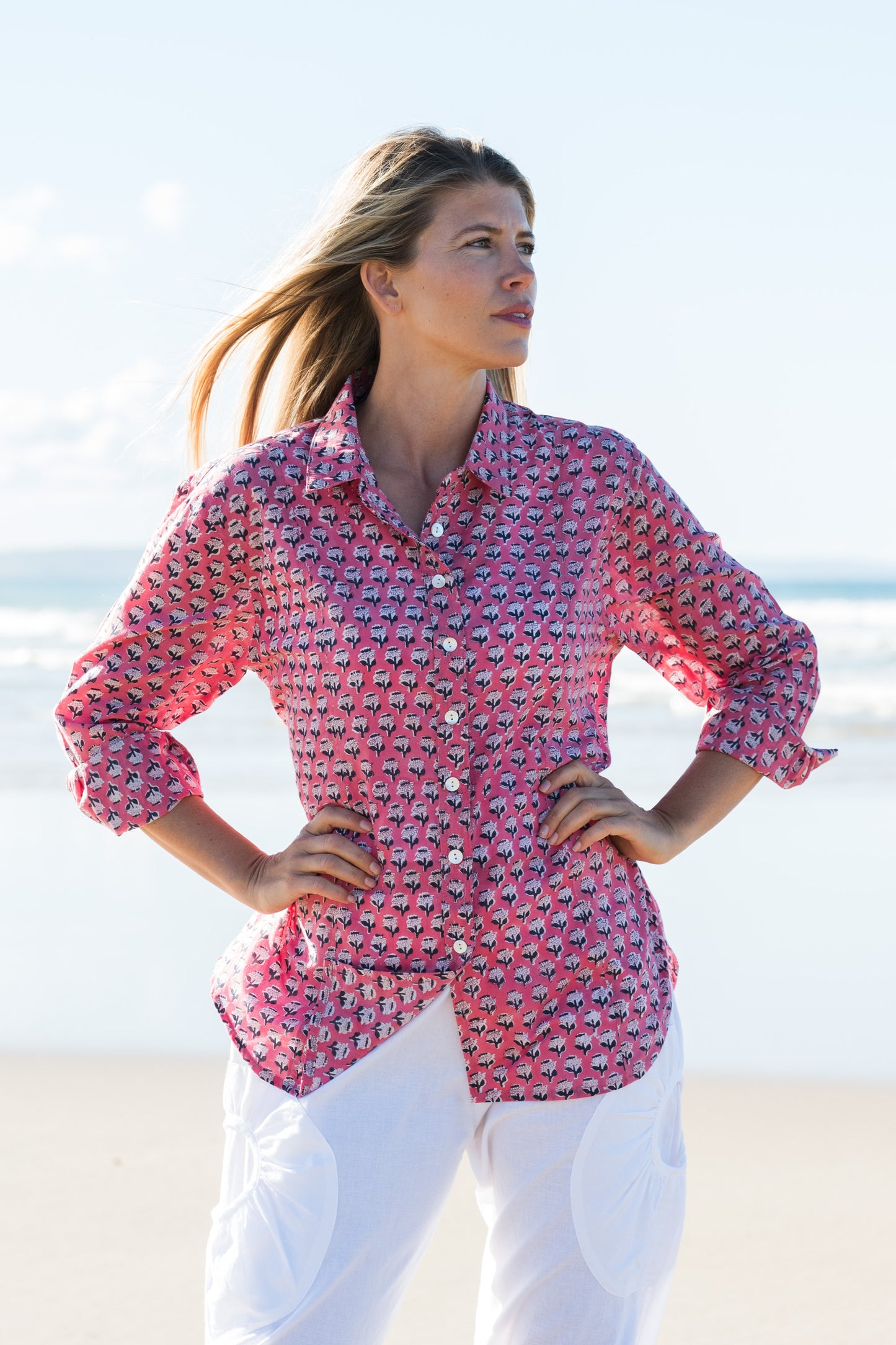 Top Clio Shirt - Laura Pink Flower Handblock