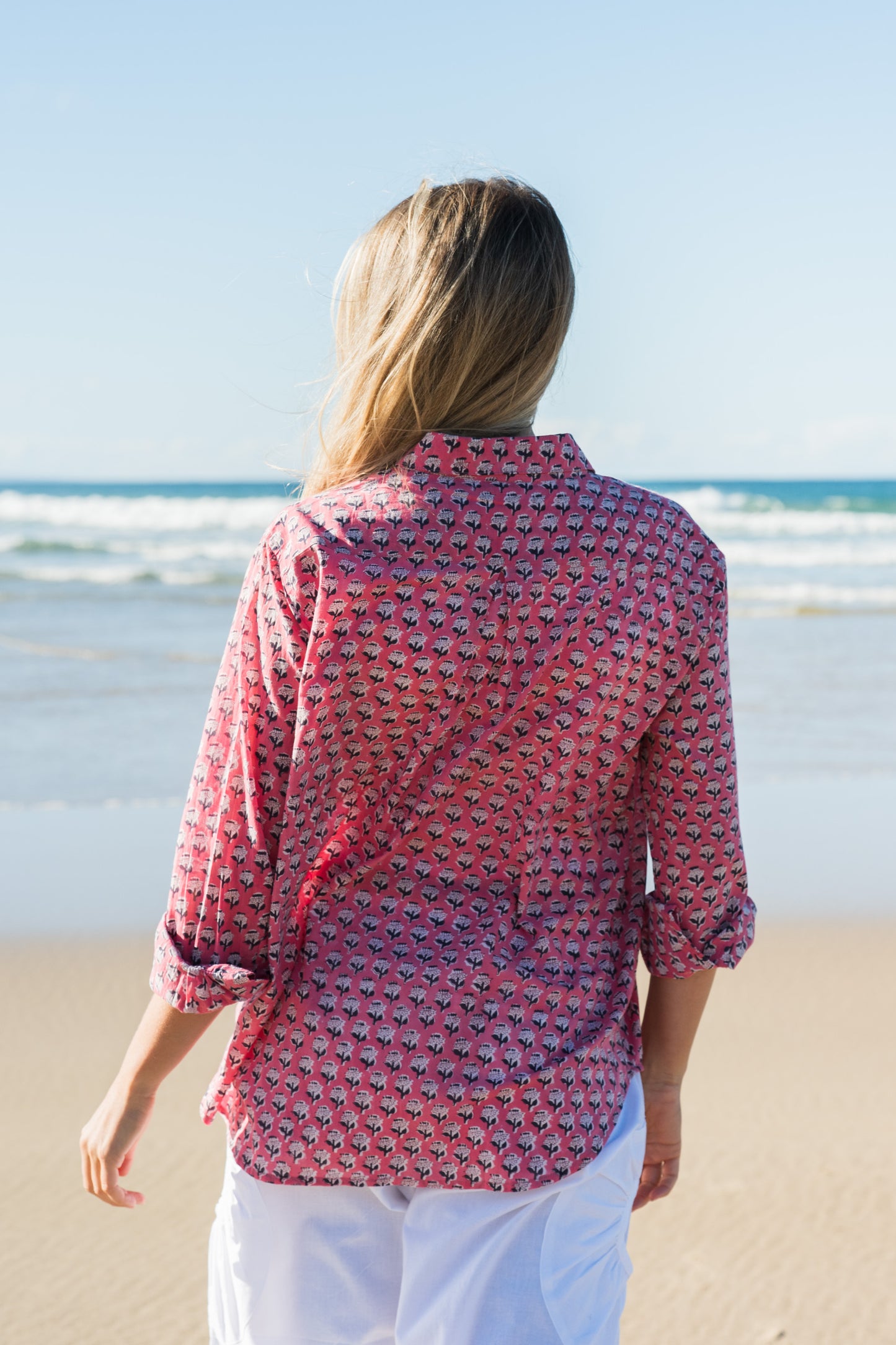 Top Clio Shirt - Laura Pink Flower Handblock