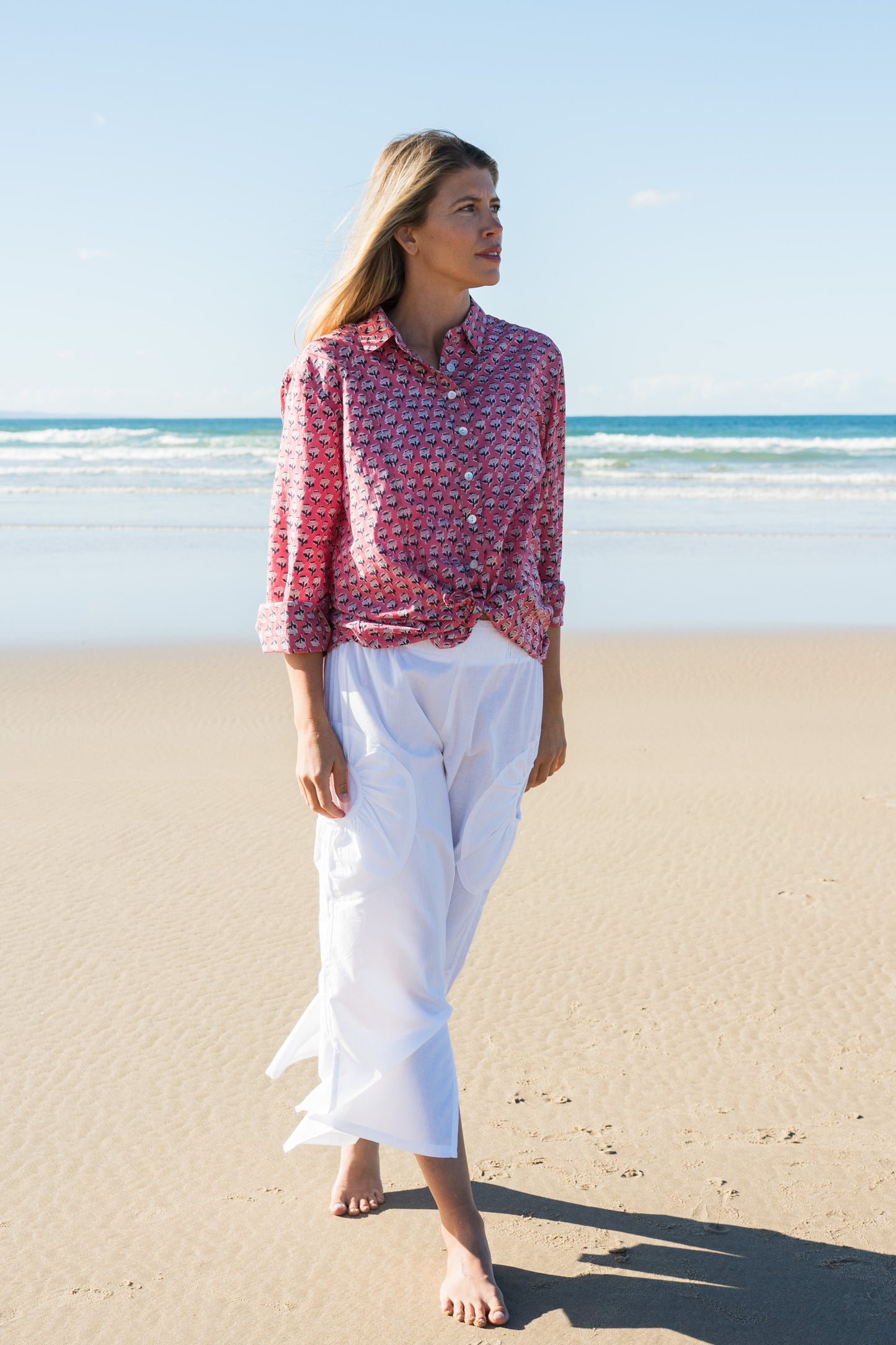 Top Clio Shirt - Laura Pink Flower Handblock