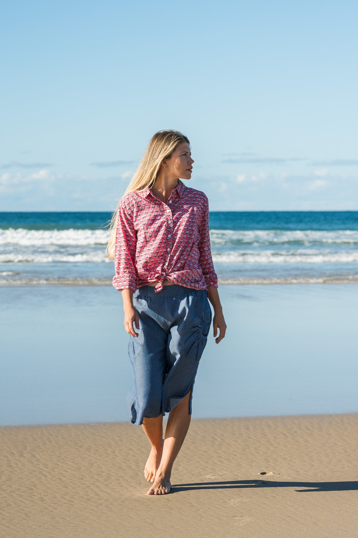 Top Clio Shirt - Laura Pink Flower Handblock