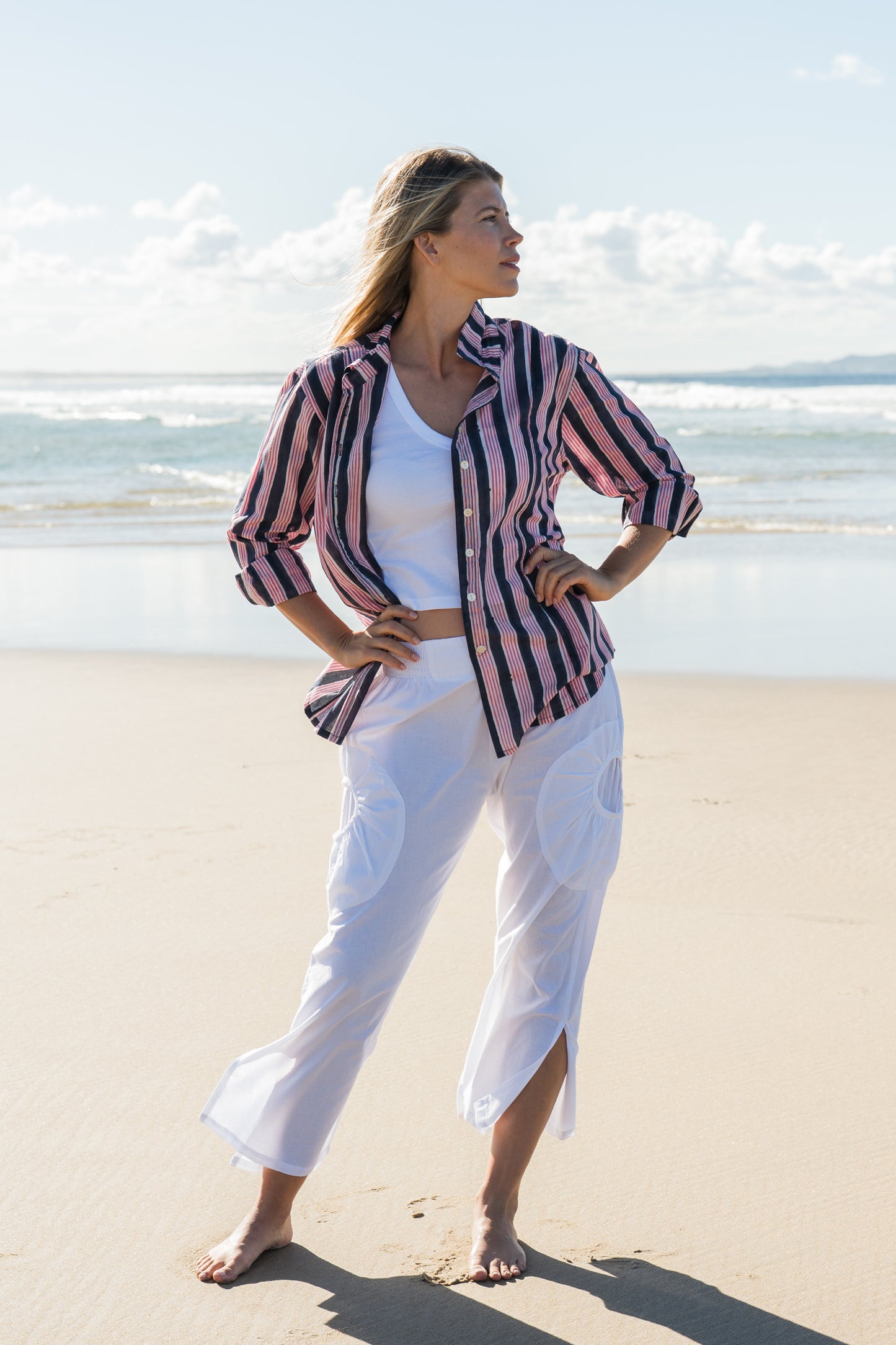 Top Clio Shirt - Indigo Pink Stripe Handblock