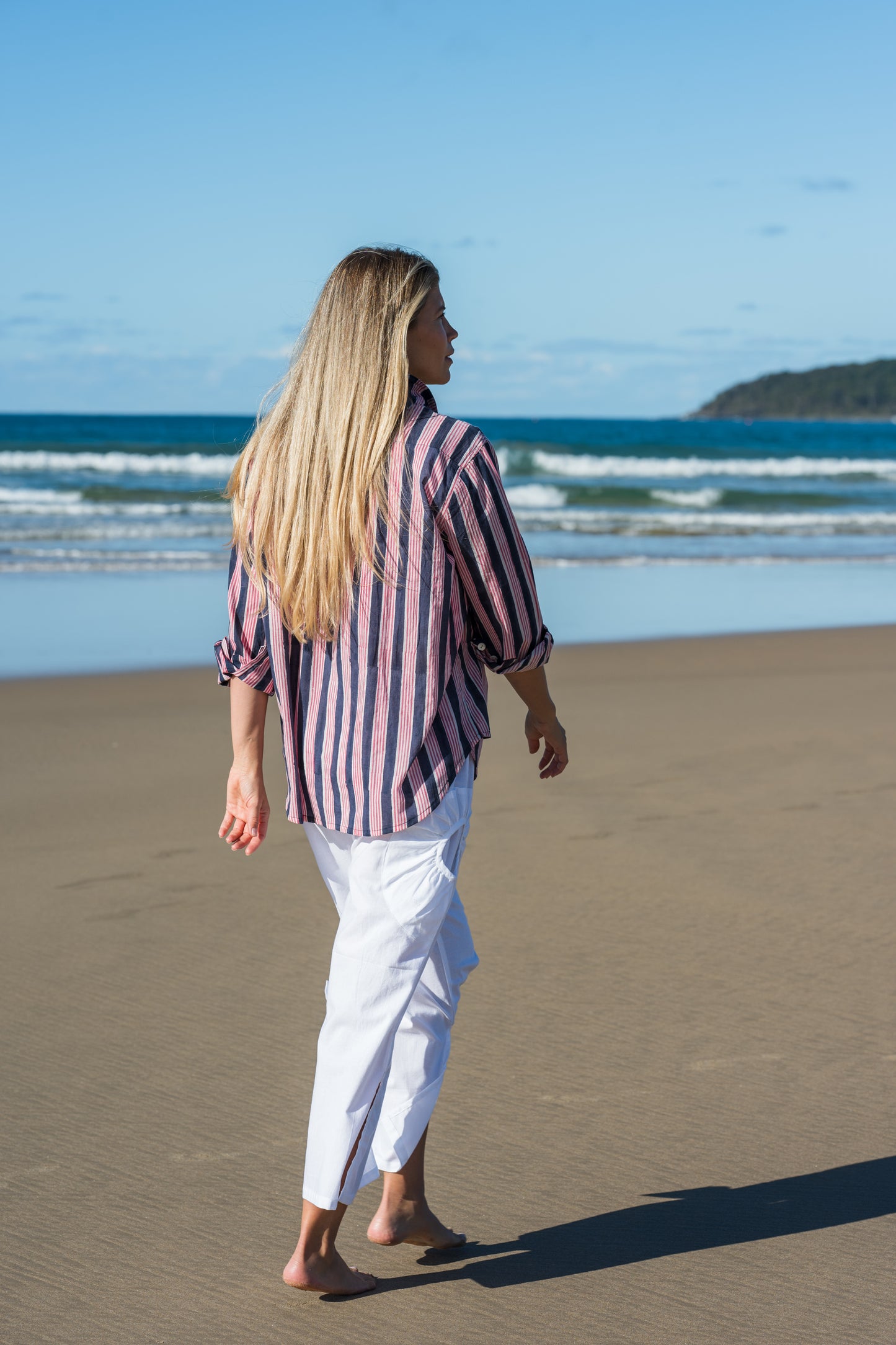 Top Clio Shirt - Indigo Pink Stripe Handblock