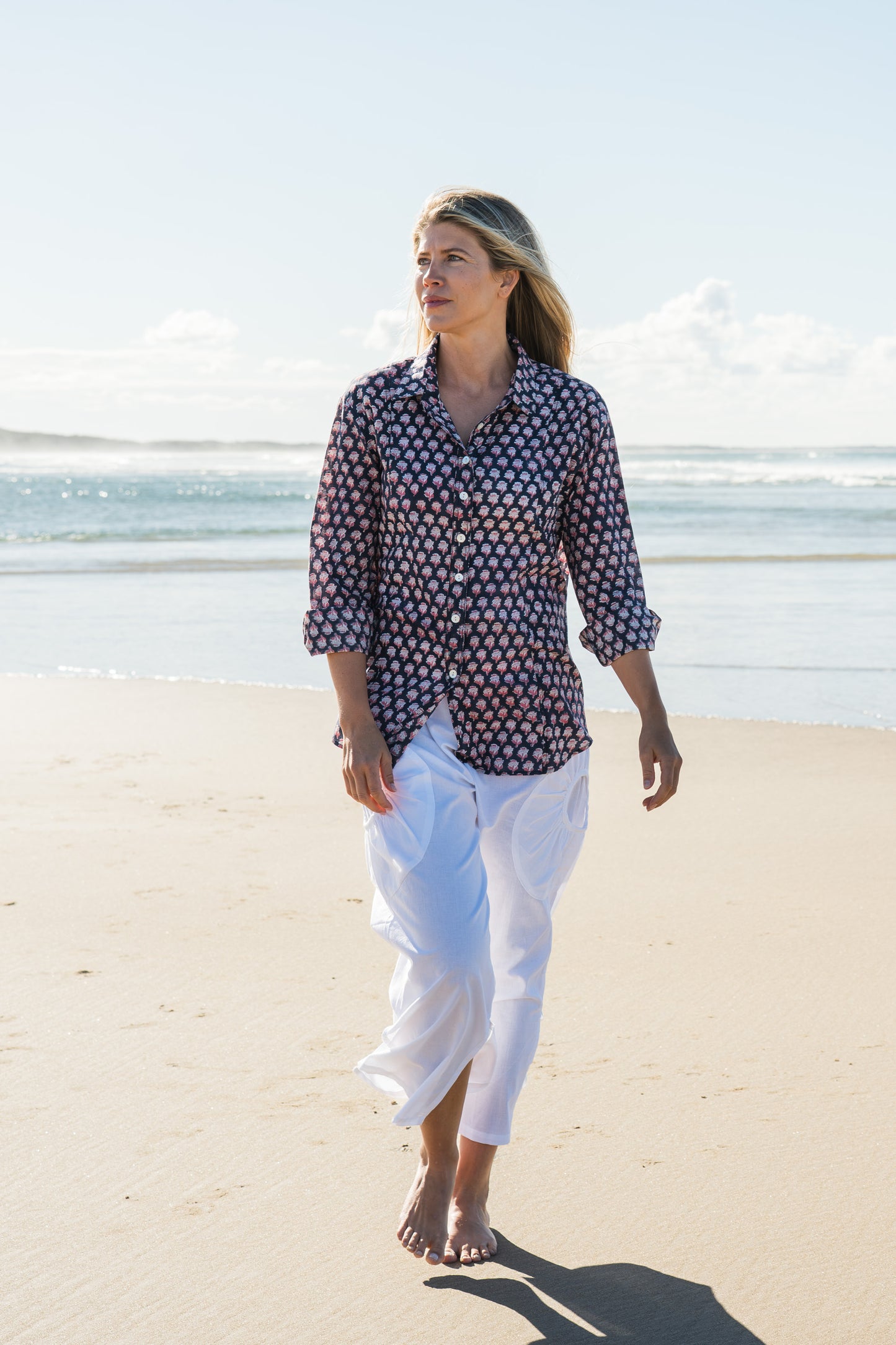 Top Clio Shirt - Laura Indigo Flower Handblock