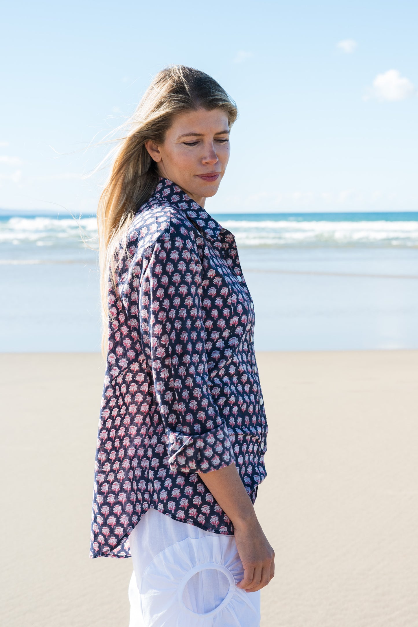 Top Clio Shirt - Laura Indigo Flower Handblock
