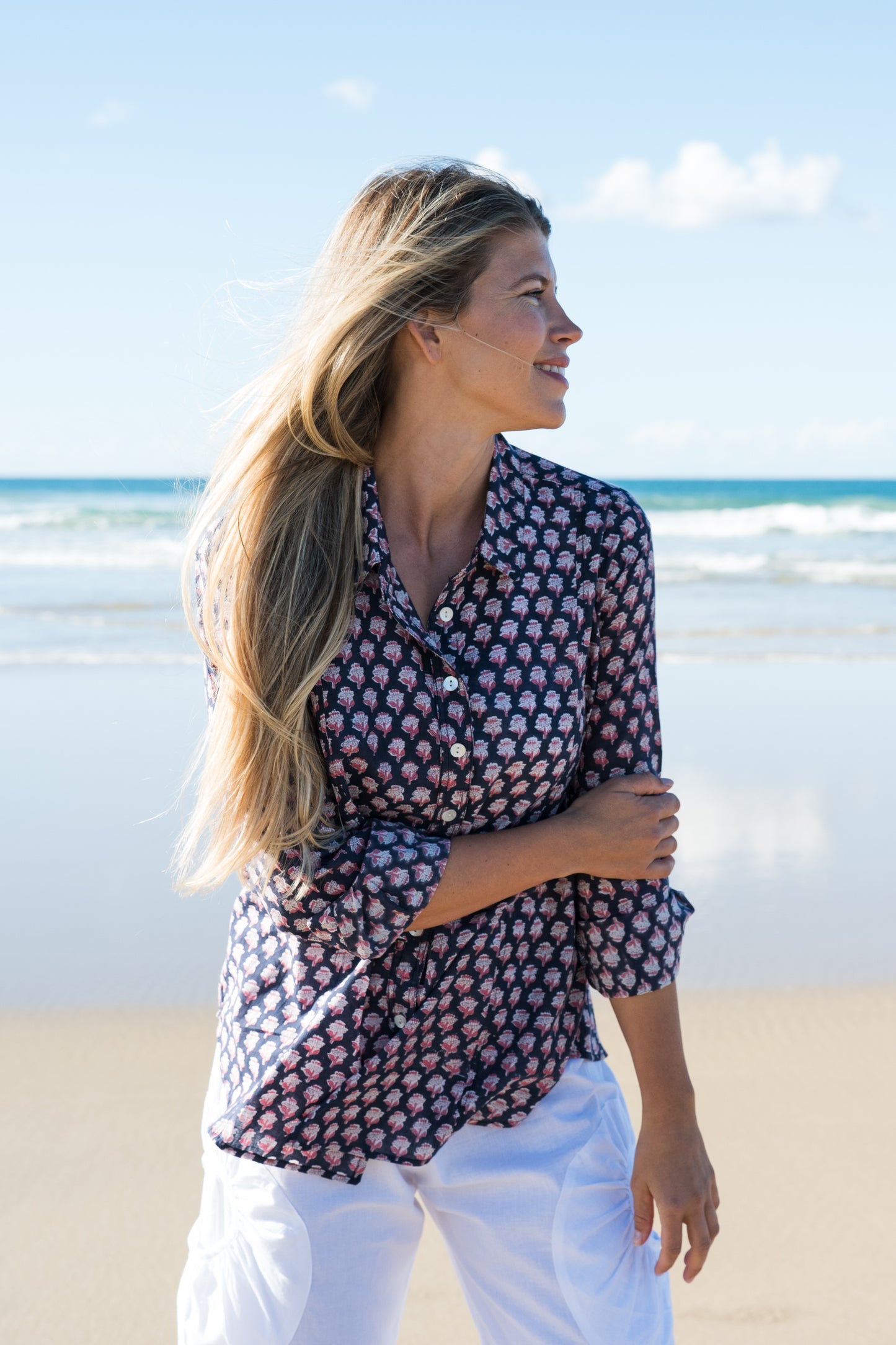 Top Clio Shirt - Laura Indigo Flower Handblock